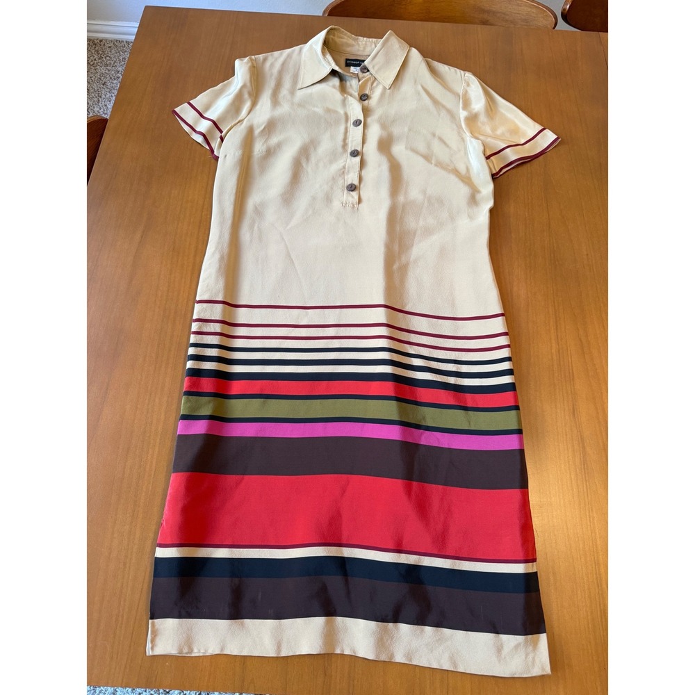 Donna Morgan 100 percent Silk Midi Dress Striped‎ Short Sleeve Career Casual